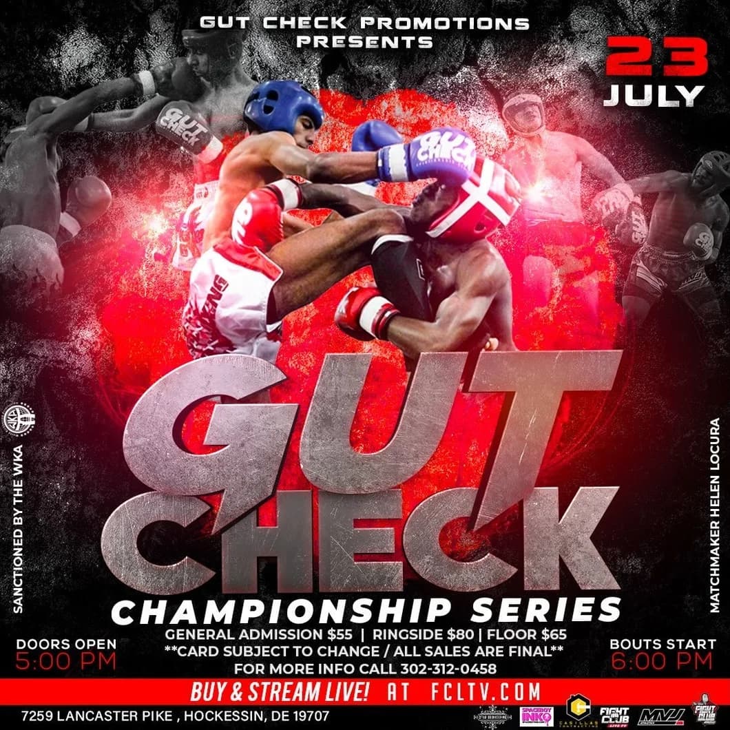 Official fight event poster for Gut Check Championship Series - Muay Thai & Kickboxing | July 23, 2022