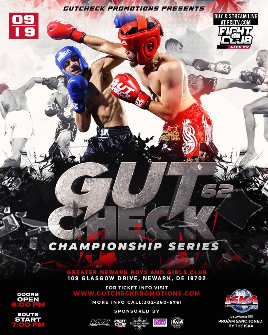 Gut Check 62 | Newark, DE, Sept 19 – Kickboxing & Muay Thai — official event poster