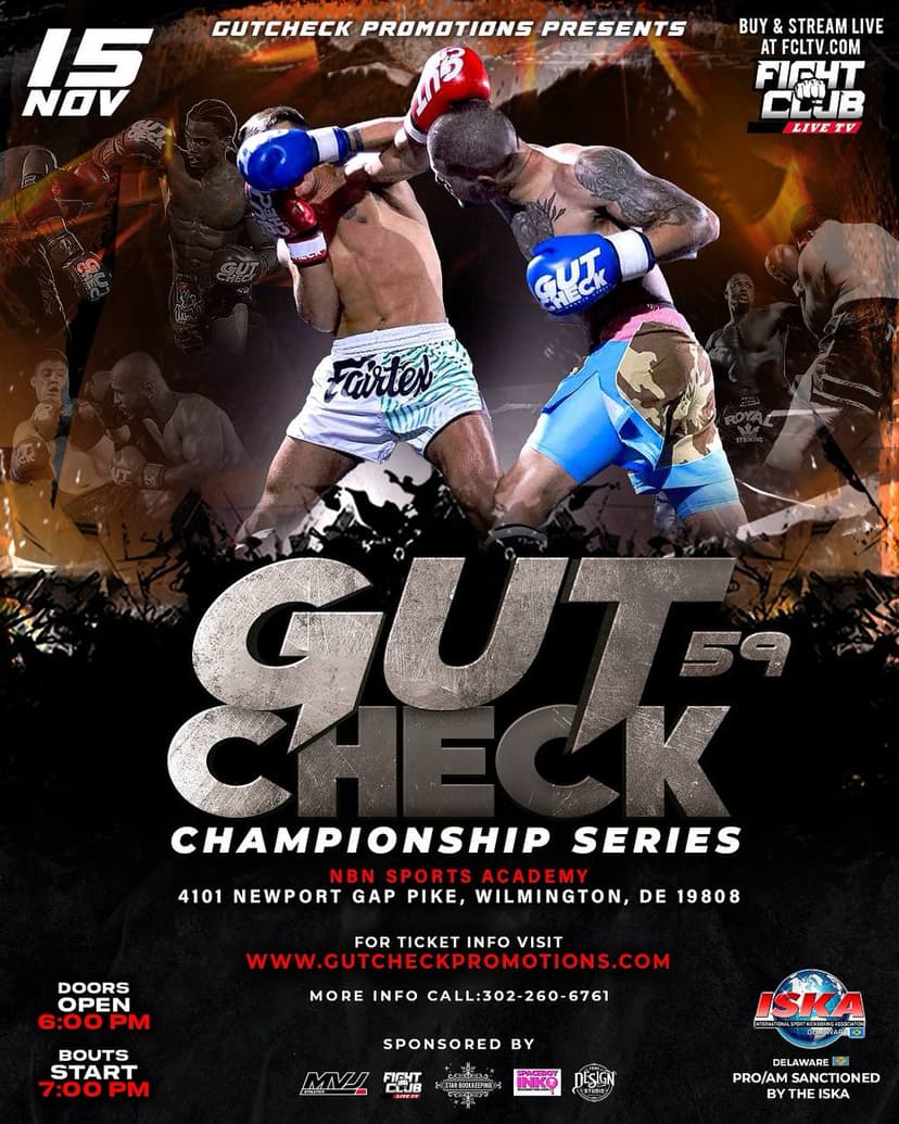 Poster for Gut Check Championship Series 59 - Delaware Muay Thai & Kickboxing | November 15th, 2025